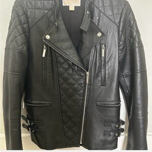 Michael Kors Black Leather Quilted Moto Jacket